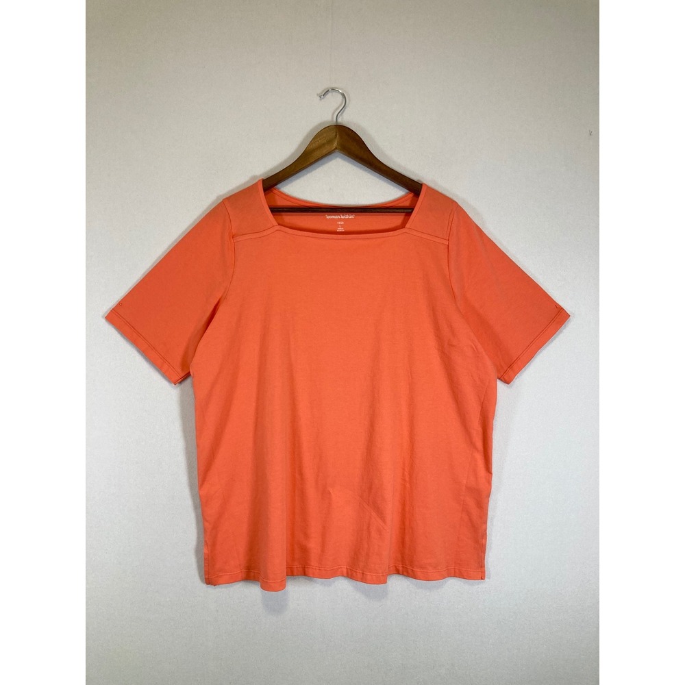 Casual Chic Woman Within‎ Women 18/20 Coral Square Neck Short Sleeve Cotton Tee